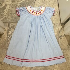 Size 6 Lil Cactus Blue and White Dress with Crawfish Embroidery